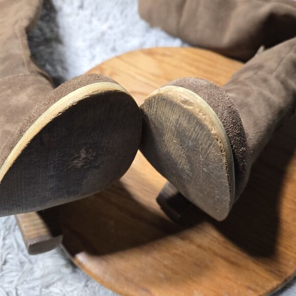 Sbicca Gusto Womens Size 7 Over the Knee Tie Tan Suede Leather 3.5" Heel Boots - Picture 5 of 13